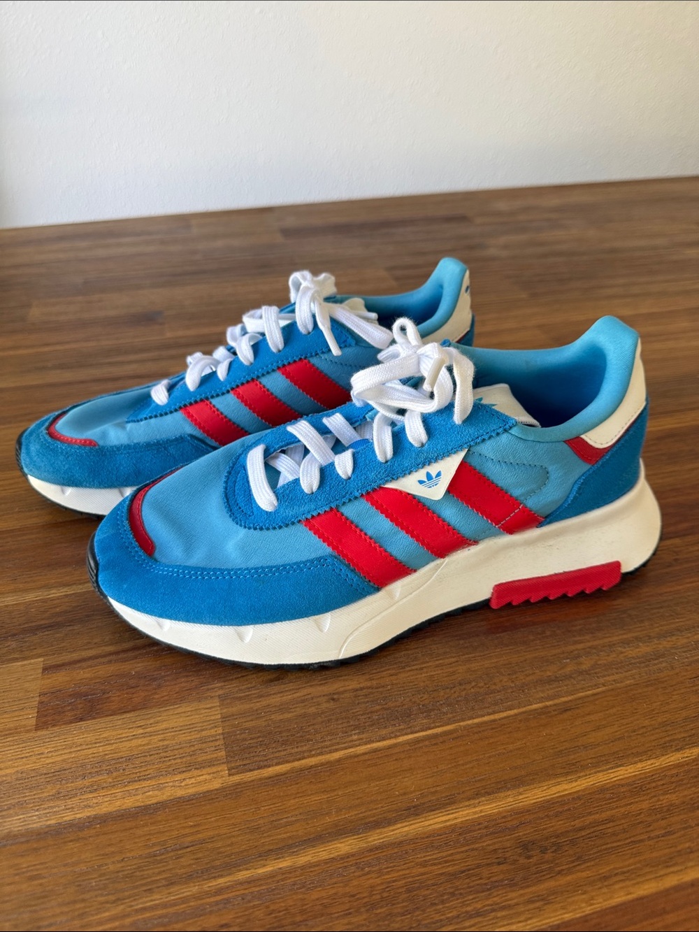 adidas Kids Light Blue with Red Stripe Retro Runner Sneakers